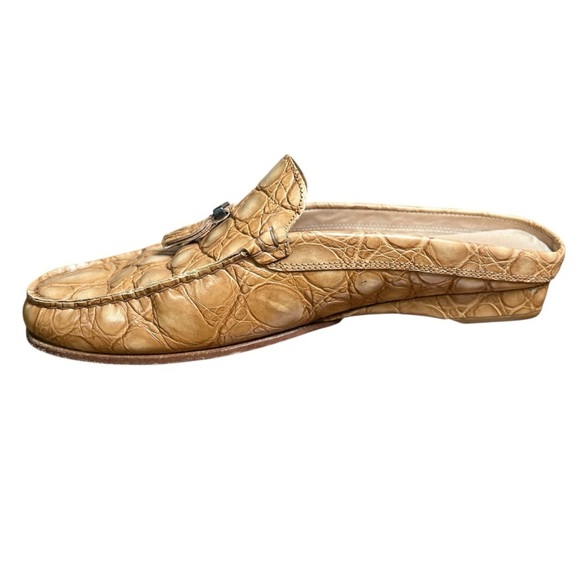 Mezlan Calf Leather Croc Embossed Venetian Mules Loafers Italy Made VTG Size 8.5 main image 4